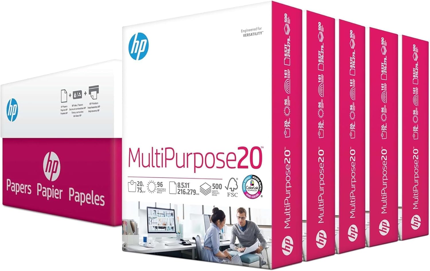 HP Compatible Printer Paper "8.5 x 11" – Multipurpose Copy Paper, 20 lb, 96 Bright, 5 Ream Case (2,500 Sheets), FSC Certified, Made in USA – 115100PC