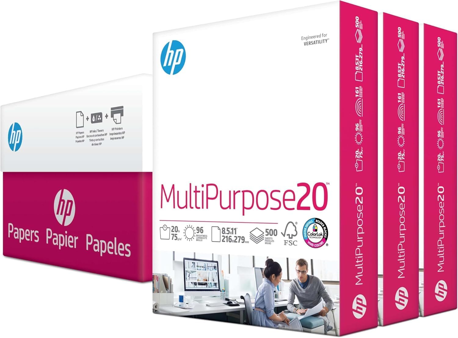 HP Compatible Printer Paper "8.5 x 11" – Multipurpose Copy Paper, 20 lb, 96 Bright, 3 Ream Case (1,500 Sheets), FSC Certified, Made in USA – 112530C