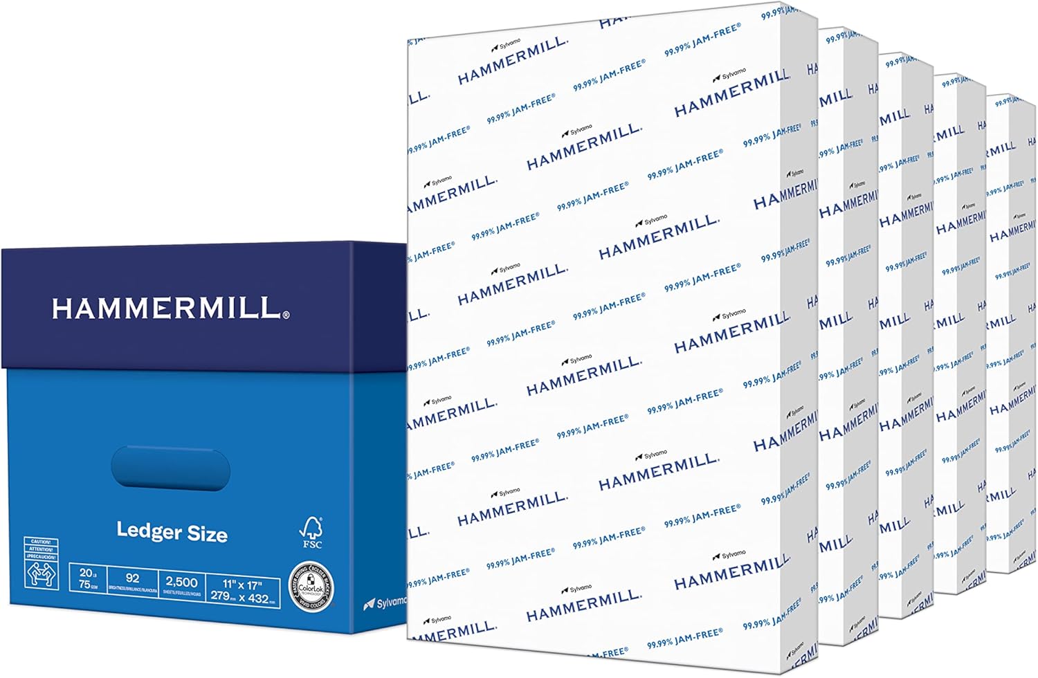 Hammermill Copy Paper 11" x 17" – Ledger, 20 lb, 92 Bright, 5 Ream Case (2,500 Sheets), Ledger/Tabloid Size Printer Paper, Made in USA
