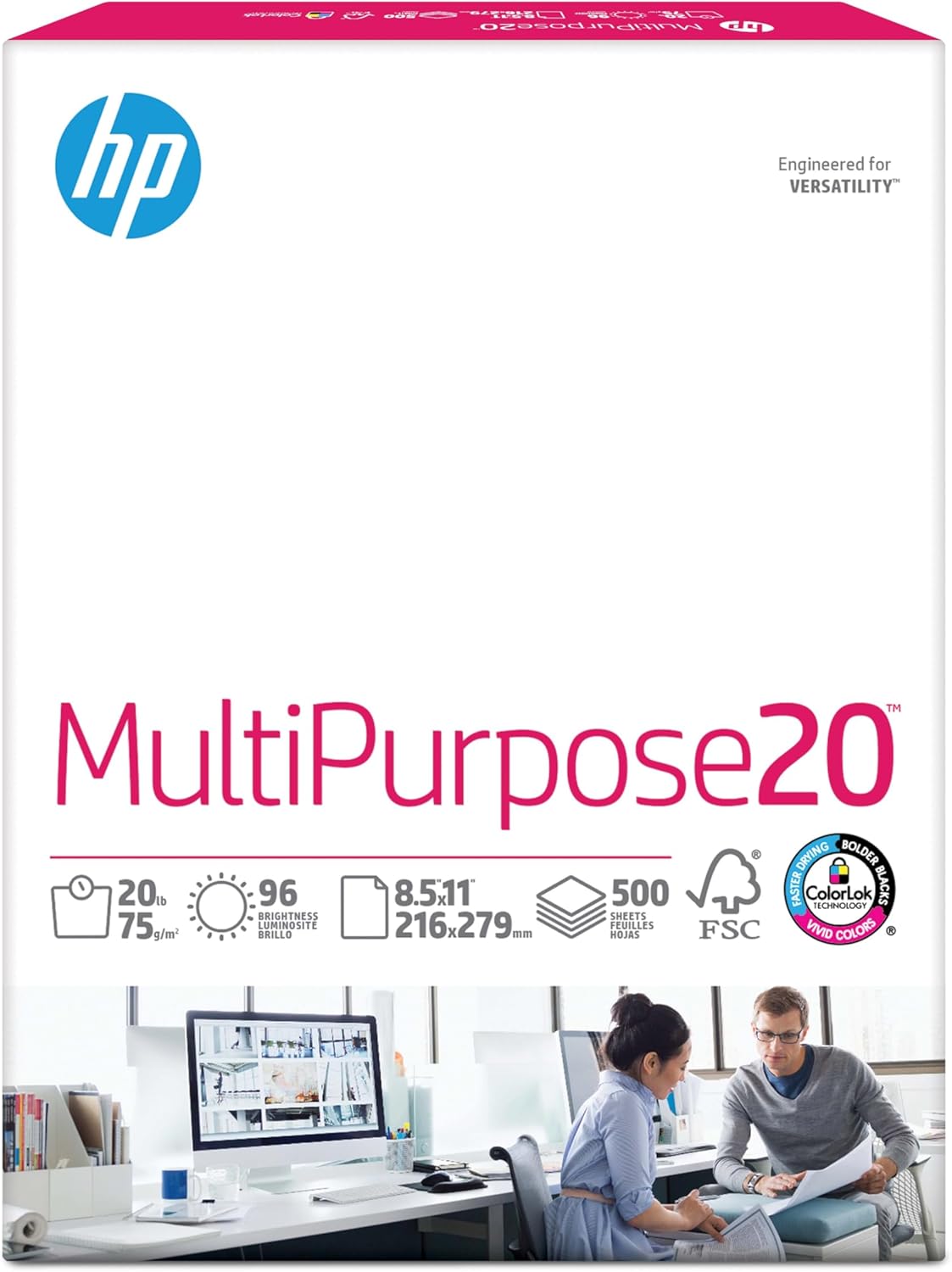 HP Compatible Printer Paper "8.5 x 11" – Multipurpose Copy Paper, 20 lb, 96 Bright, 3 Ream Case (1,500 Sheets), FSC Certified, Made in USA – 112530C
