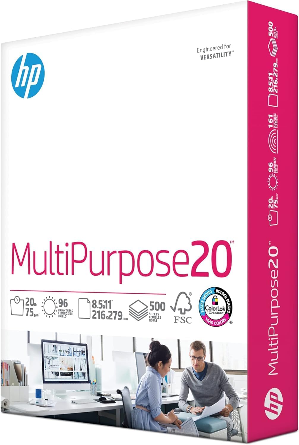 HP Compatible Printer Paper "8.5 x 11" – Multipurpose Copy Paper, 20 lb, 96 Bright, 5 Ream Case (2,500 Sheets), FSC Certified, Made in USA – 115100PC